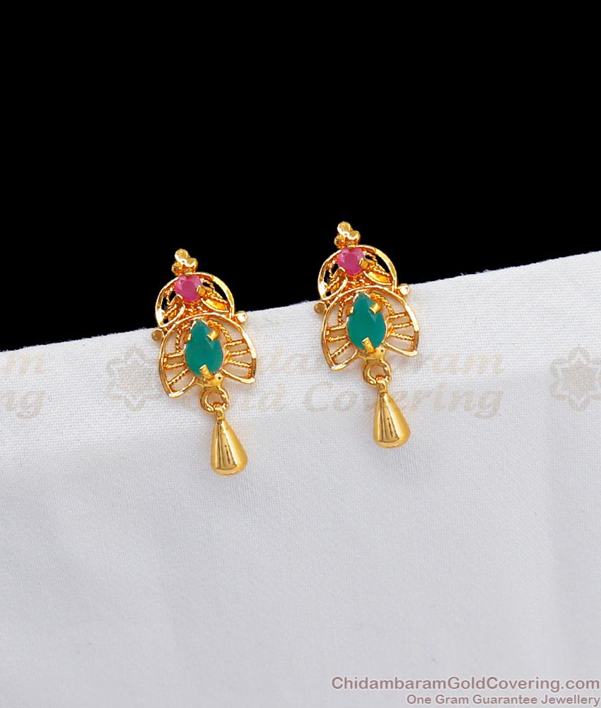 Simple Kerala MultiStone Earrings Gold Finish Stud Collection Daily Use ER2462