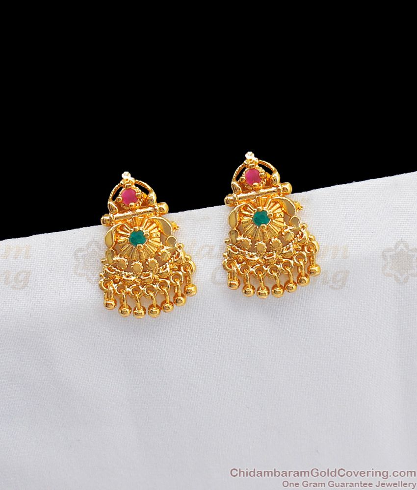 Traditional Kerala Design Stone Earrings Gold Finish Stud Collections Daily Use ER2463