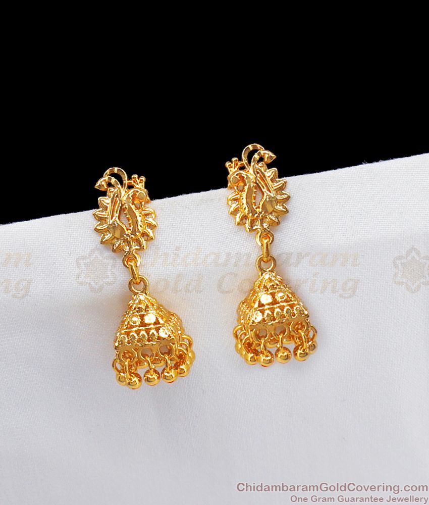 Peacock Design One Gram Gold Medium Size Jhumki Collections Online Offer Price ER2464