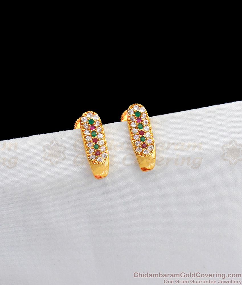 Simple J Type Earrings Gold Finish Stud Collection Daily Use ER2476 Simple J Type Earrings Gold Finish Stud Collection Daily Use ER2476