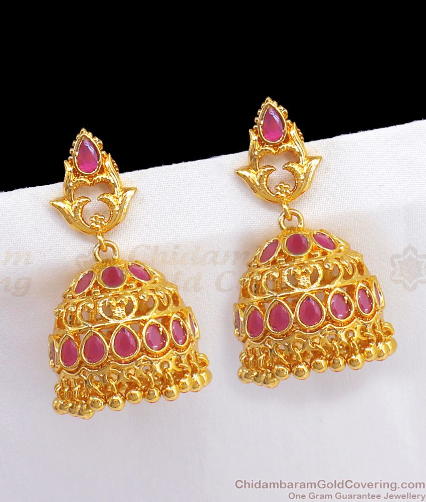 Ravishing New Model Big Gold Jhumki Ruby Stone Earring ER2482 Ravishing New Model Big Gold Jhumki Ruby Stone Earring ER2482