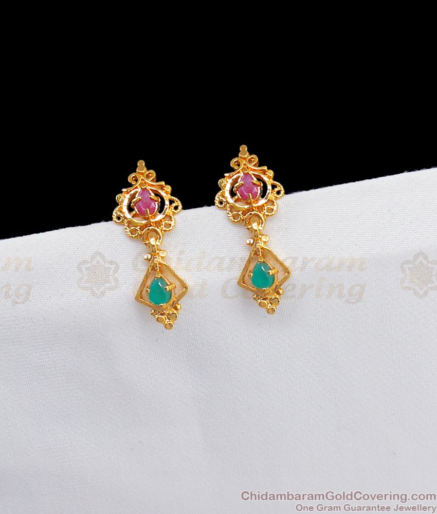  Ruby Emerald Gold Earrings Stud Collections For Daily Use ER2487