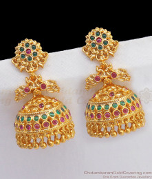 Peacock Bridal Design Jewelry Grand MultiStone Gold Finish Jhumki Earrings ER2489 Peacock Bridal Design Jewelry Grand MultiStone Gold Finish Jhumki Earrings ER2489