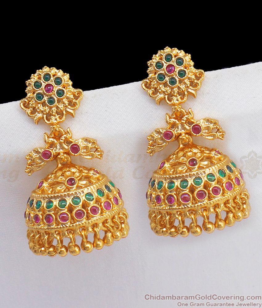 Peacock Bridal Design Jewelry Grand MultiStone Gold Finish Jhumki Earrings ER2489