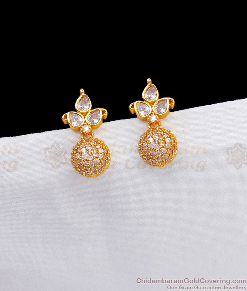 Full AD White Stone Gold Earring Dangler Design For Ladies ER2493