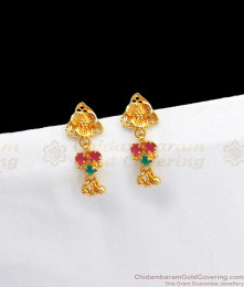 Gold Plated Jhumki Earrings With Raw Stone