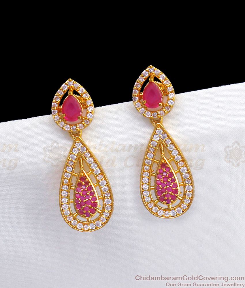 Trendy Ruby Diamond Earrings For Gold Plated Jewelry Collections ER2512