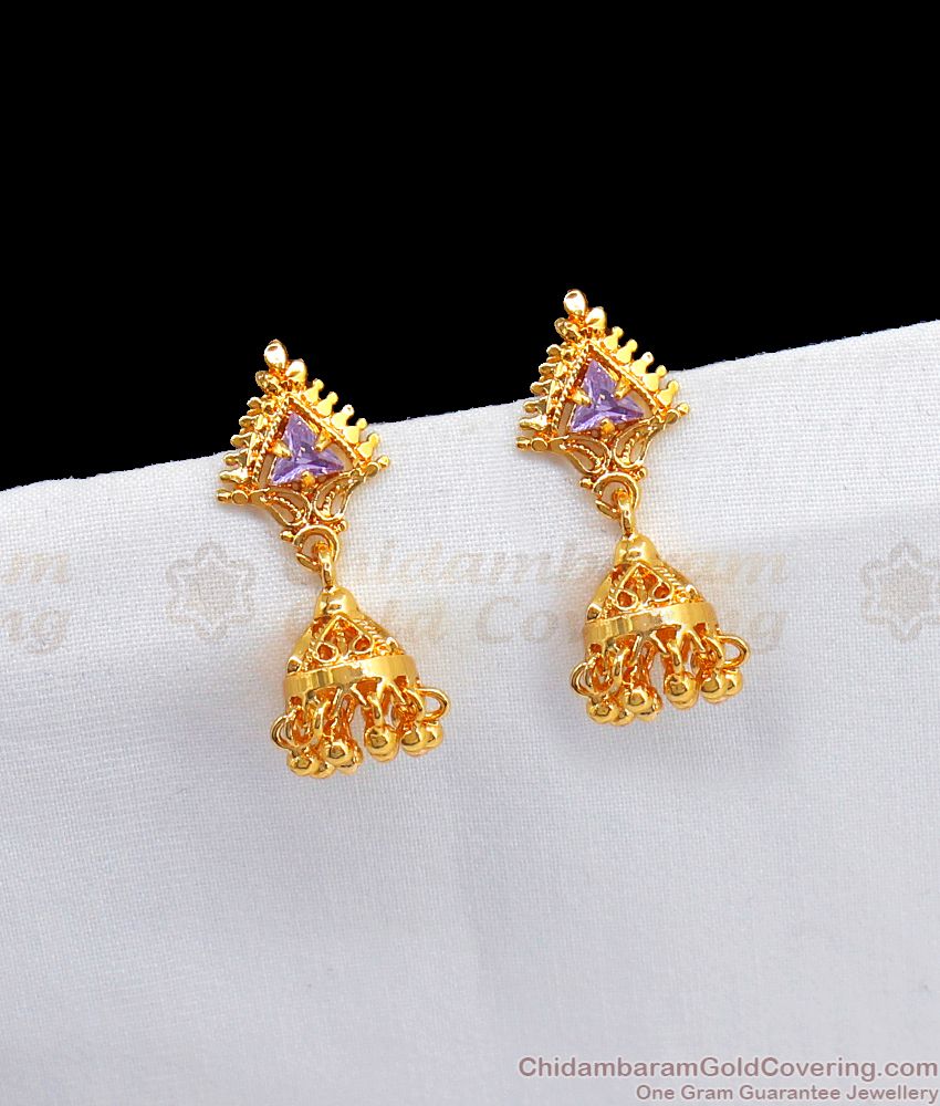 AD Violet Stone Gold Jhumki Collections Shop Online ER2518