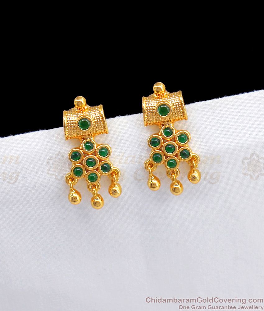Latest Green Kemp Gold Earring Dangler Design Jewelry For Girls ER2519
