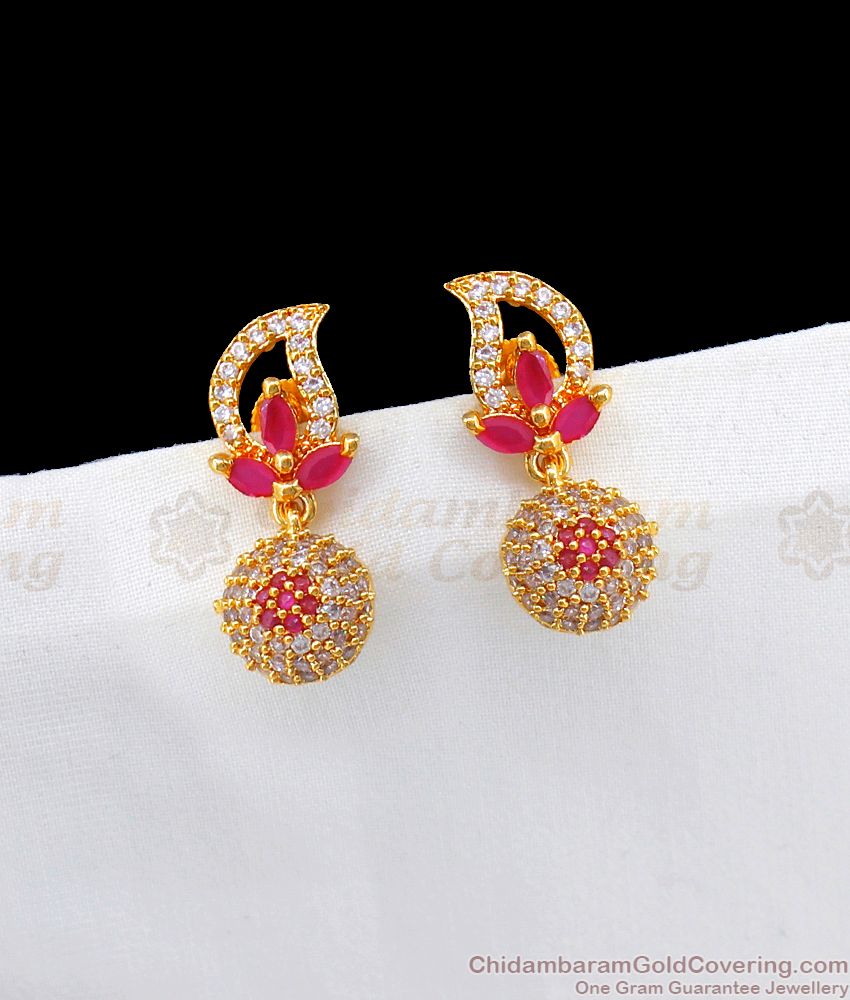 Trendy AD White And Pink Stone Gold Earring Dangler Design For Ladies ER2521