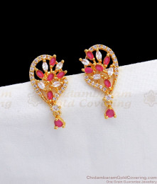 AD White And Pink Stone Gold Stud Earring Design For Ladies ER2522 AD White And Pink Stone Gold Stud Earring Design For Ladies ER2522