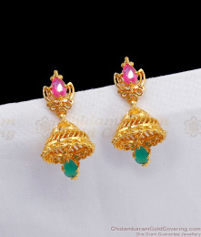 1 Gram Gold Jhumkas With Ruby Emerald Collections ER2524 1 Gram Gold Jhumkas With Ruby Emerald Collections ER2524
