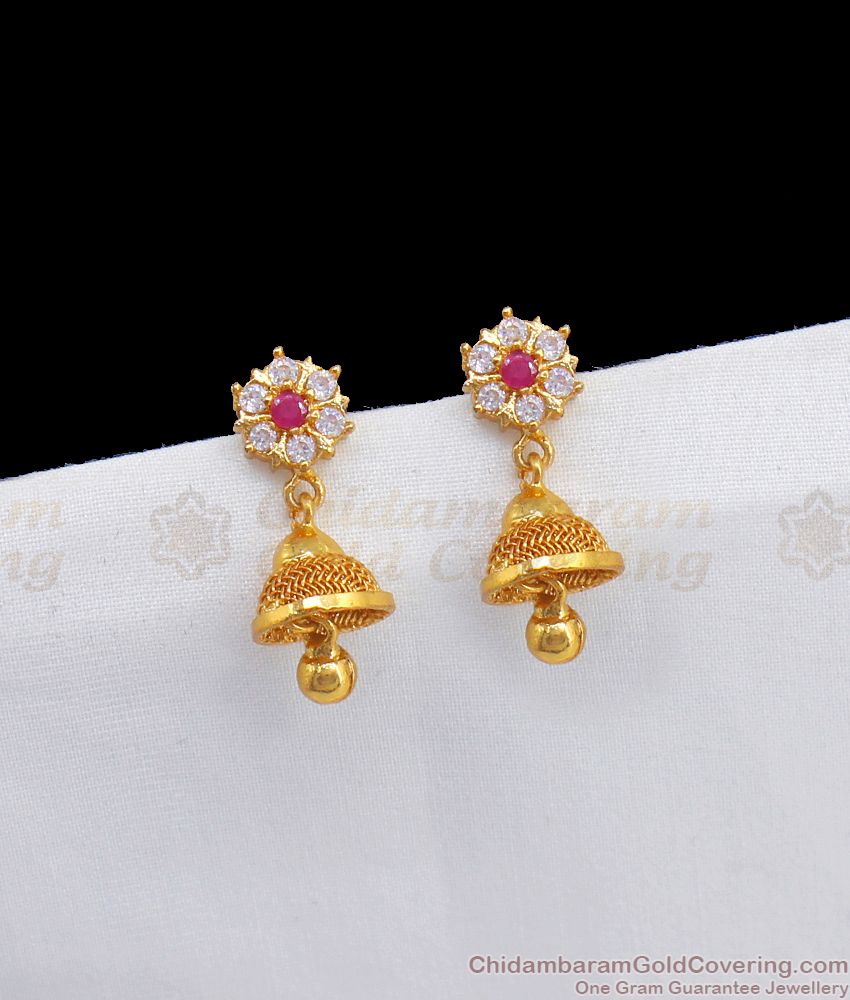 One Gram Gold Jhumkas With AD Stone Stud Collections ER2534