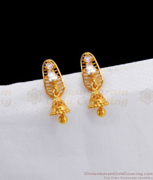 Daily Wear Small Gold Jhumkas With AD Stone Earring Collections ER2536 Daily Wear Small Gold Jhumkas With AD Stone Earring Collections ER2536