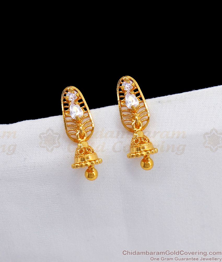 Daily Wear Small Gold Jhumkas With AD Stone Earring Collections ER2536