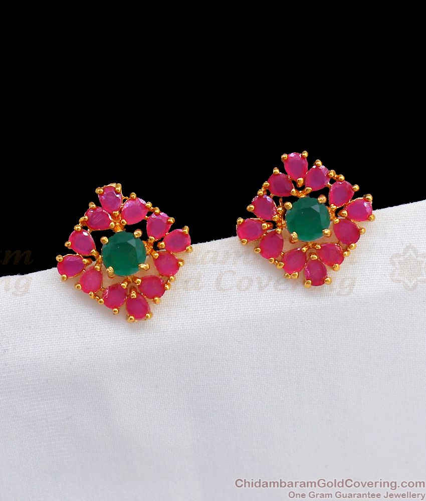 Latest Ruby Emerald Gold Stud For Party Wear Collection ER2538