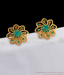 Beautiful Emerald Flower Design Gold Stud For Party Wear Collection ER2539 Beautiful Emerald Flower Design Gold Stud For Party Wear Collection ER2539