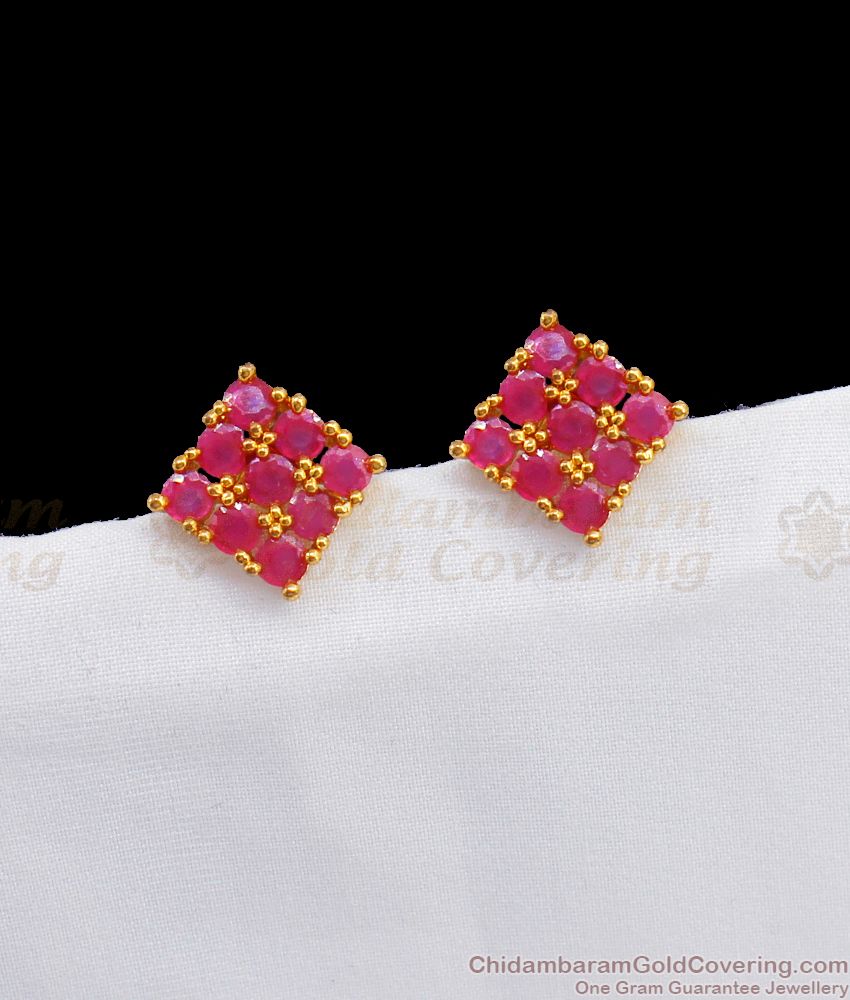 Trendy Ruby Stone Gold Stud For Party Wear Collection ER2544