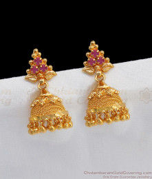 Attractive Gold Jhumkas With AD Pink Stone Earring Collections ER2552 Attractive Gold Jhumkas With AD Pink Stone Earring Collections ER2552