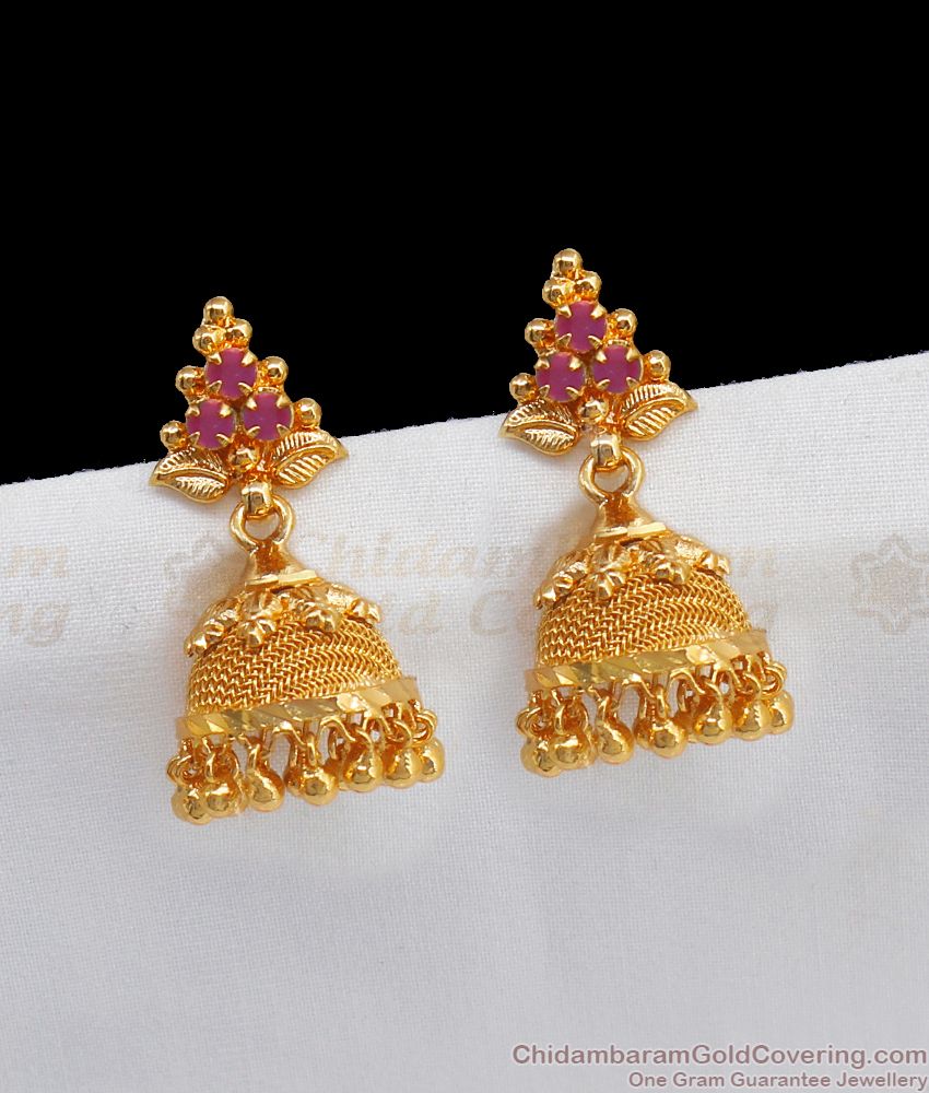 Attractive Gold Jhumkas With AD Pink Stone Earring Collections ER2552