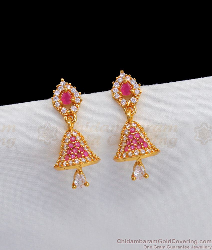 AD Ruby Diamond Jhumkas Earring One Gram Gold Collections ER2554