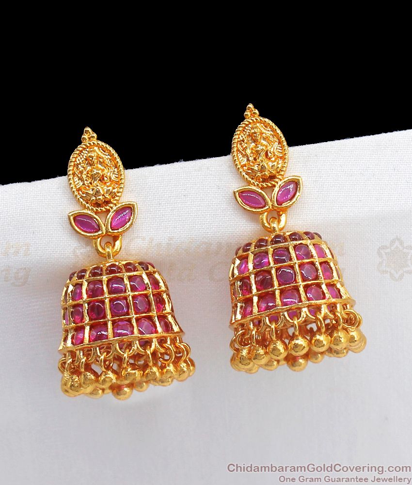 Premium Kemp Stone Gold Jhumki From Gold Plated Jewelry ER2559