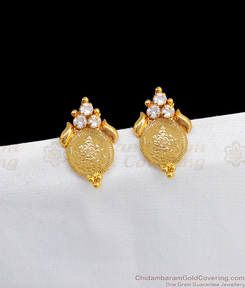 Lakshmi Coin Gold Stud With AD Stone Jewelry Collection ER2562