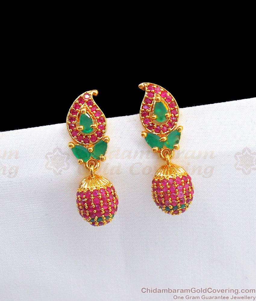 Trendy AD Green And Pink Stone Gold Earring Dangler For Ladies ER2570