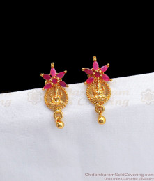Latest Ruby Stone Lakshmi Gold Earring For Daily Wear ER2571 Latest Ruby Stone Lakshmi Gold Earring For Daily Wear ER2571