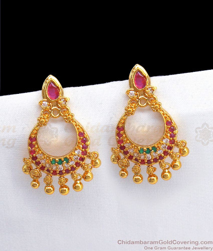 Elegant Multi Stone Chandbali Model Gold Dangler Earring Design ER2578