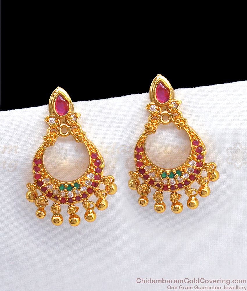 Elegant Multi Stone Chandbali Model Gold Dangler Earring Design ER2578