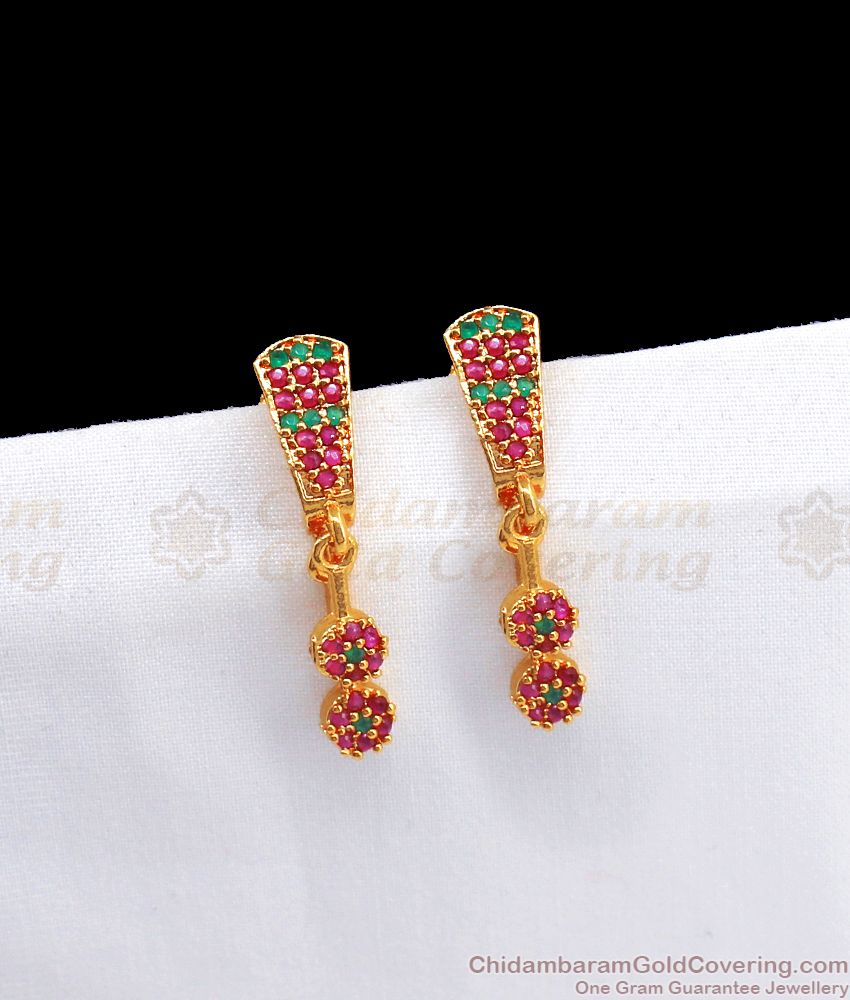 Two Step AD Multi Stone Gold Earring Gold Plated Jewelry ER2579