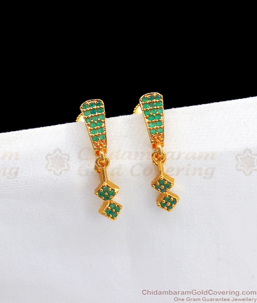 Two Step AD Emerald Stone Gold Earring Gold Plated Jewelry ER2580