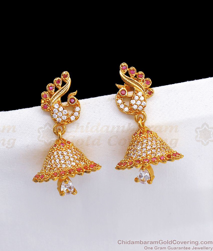 Wonderful Peacock Design Ruby Ad Stone Jimiki Earrings for Marriage ER2592