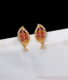 Cute Leaf Design Ruby White Stone Gold Stud Earrings ER2596
