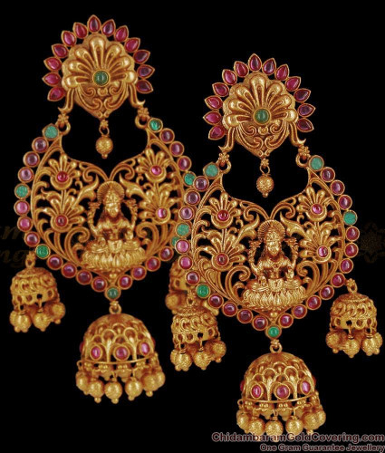 South Indian Jewellery now buy Online Bridal Antique Chandbali Gold Earrings