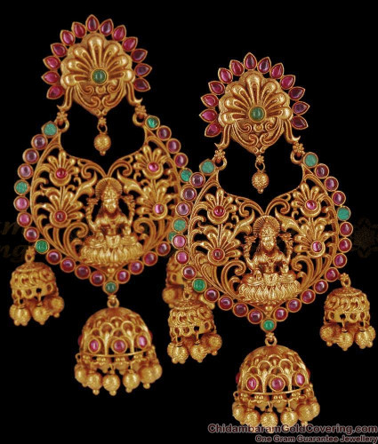 Exquisite Antique Gold Bridal Temple Jhumka Earrings - Unique Designs J26036