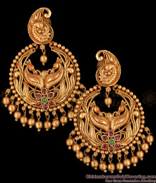 Chandbali Earrings Peacock Model Antique Design ER2605 Chandbali Earrings Peacock Model Antique Design ER2605