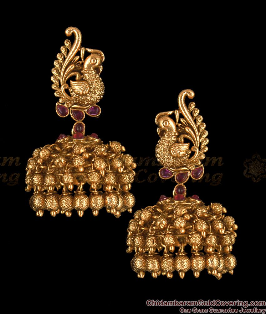 Premium Antique Ruby Stone Peacock Jimiki Earrings Shop Online ER2618