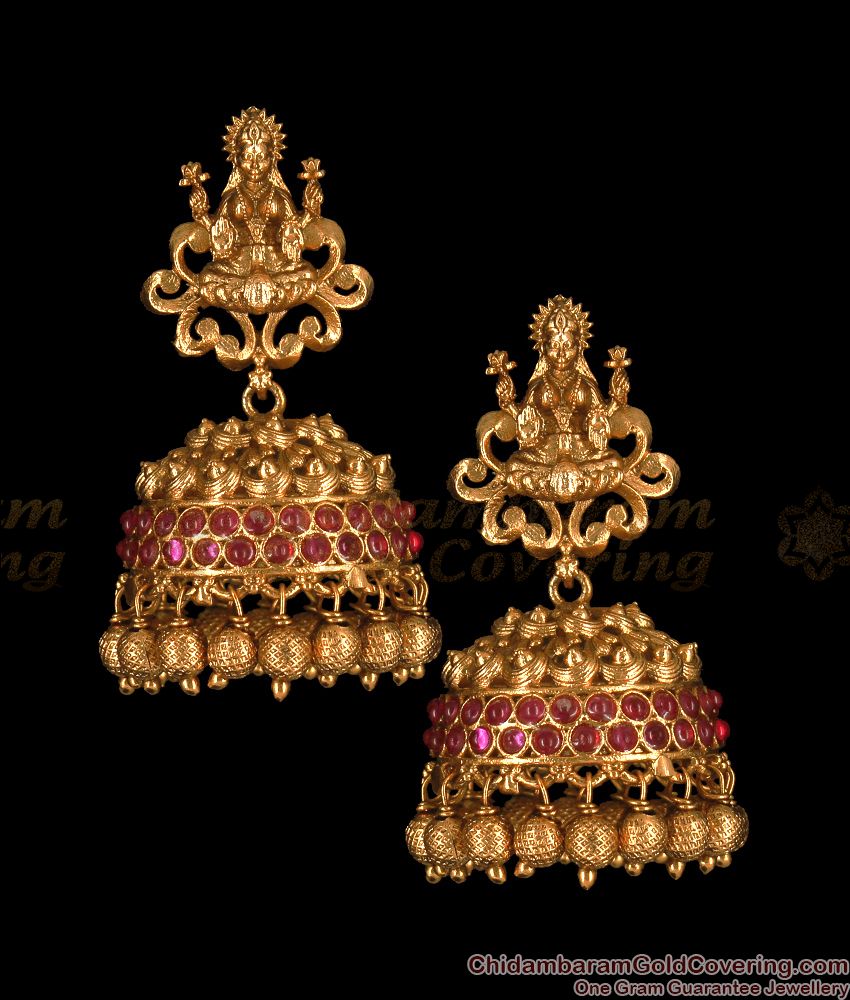 Temple Jewelry Antique Gold Laxmi Jhumka Earrings New Traditional Designs ER2625