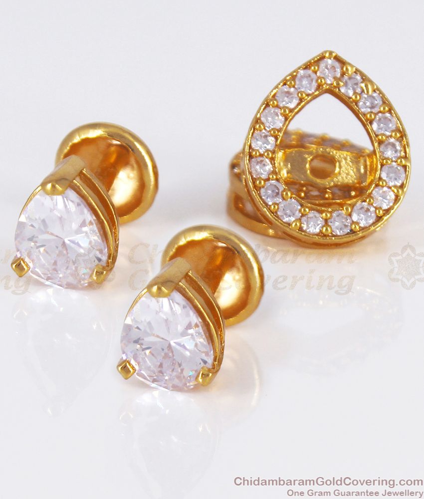Interchangeable Three In One Multi Stone Stud Gold Earrings ER2633