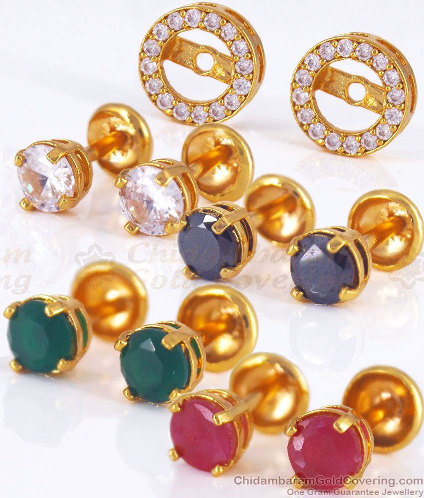 Interchangeable Four In One Multi Stone Stud Gold Earrings ER2637