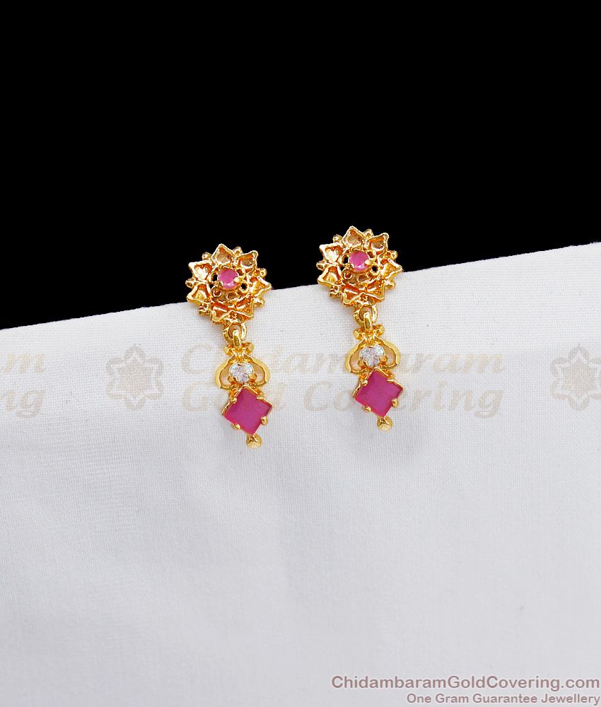 Small Stud Ruby White Stone Gold Earrings For Daily Wear ER2658