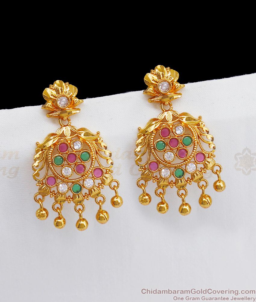 Multi Color Stone Big Dangler Gold Earrings Party Wear ER2661