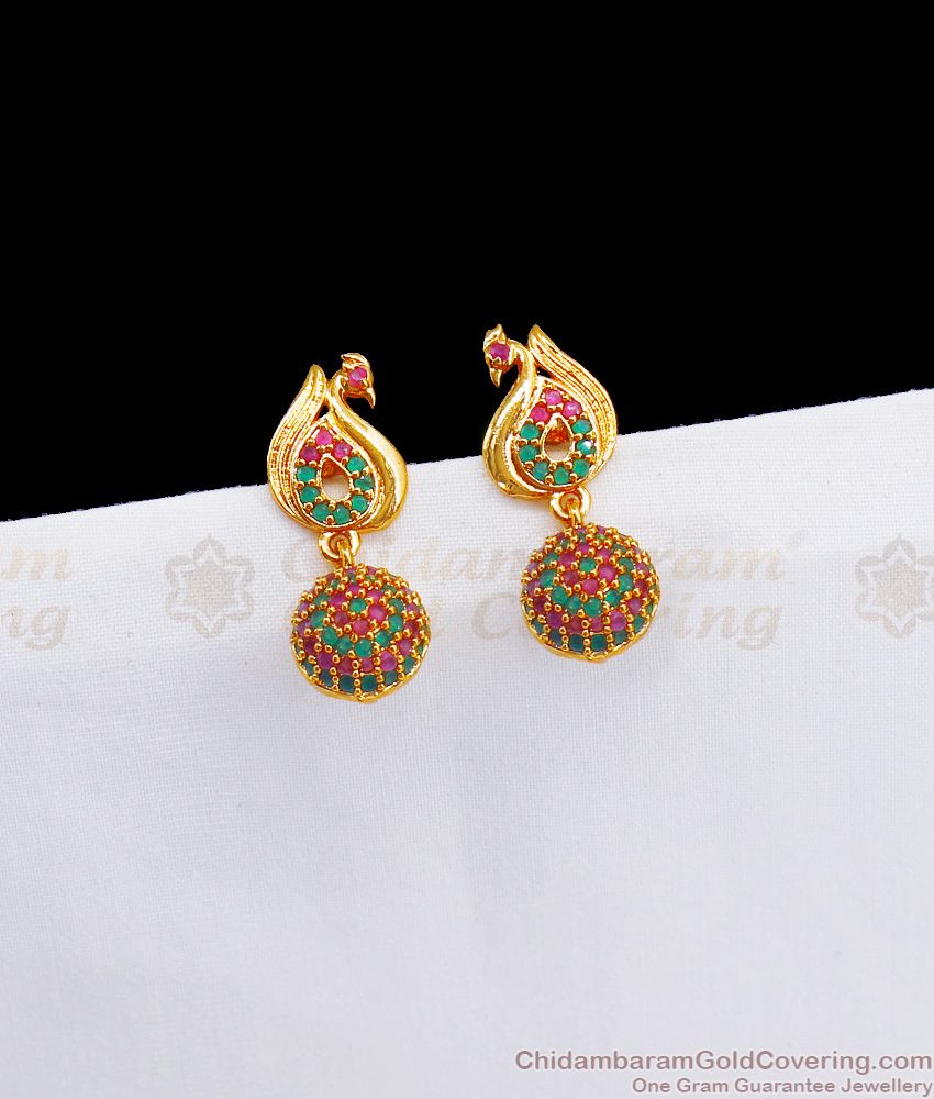 Peacock Design Ruby Emerald Stone Stud Gold Earrings ER2667