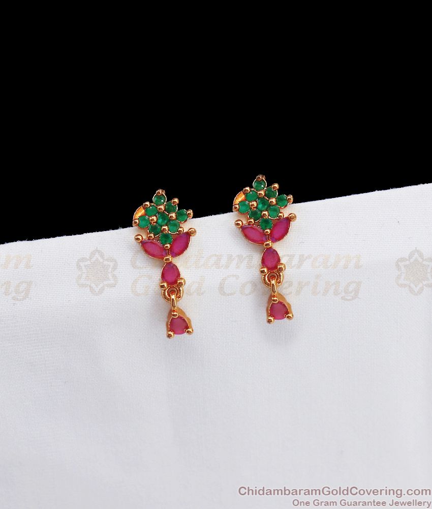 New Emerald Ruby Stone Stud Gold Earrings Office Wear ER2671