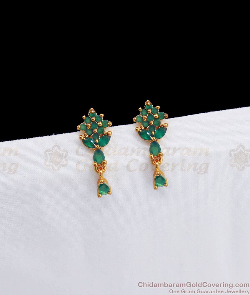 Full Emerald Stone Stud Gold Earrings Girls College Wear ER2672