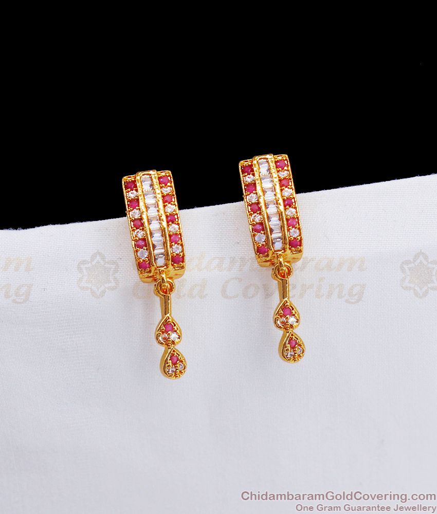 Attractive AD Ruby White Stone Stud Gold Earrings ER2675
