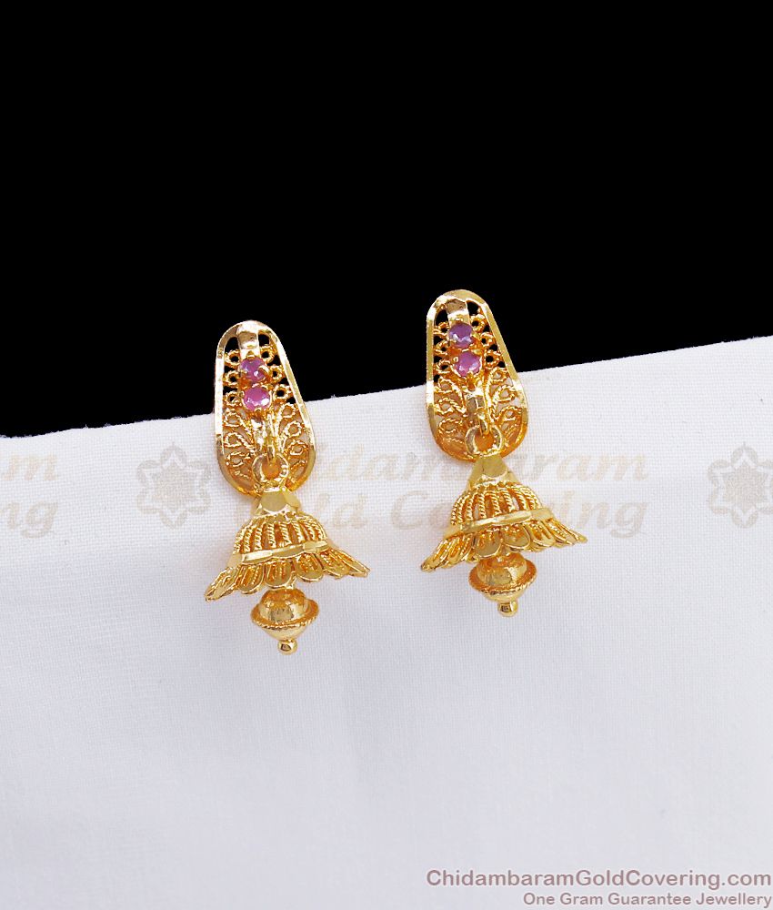 Small Jimiki Gold Earrings With Ruby Stone Womens Fashions ER2679