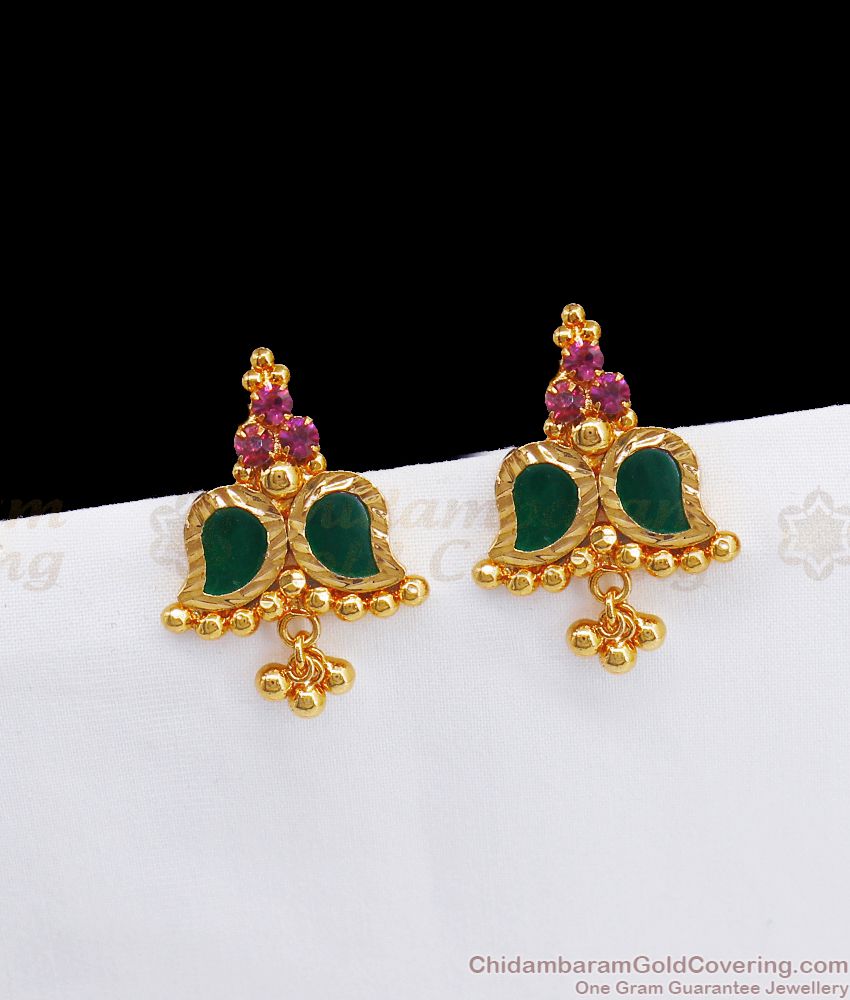 Double Leaf Kerala Palaka Stone Stud Gold Earrings Party Wear ER2680